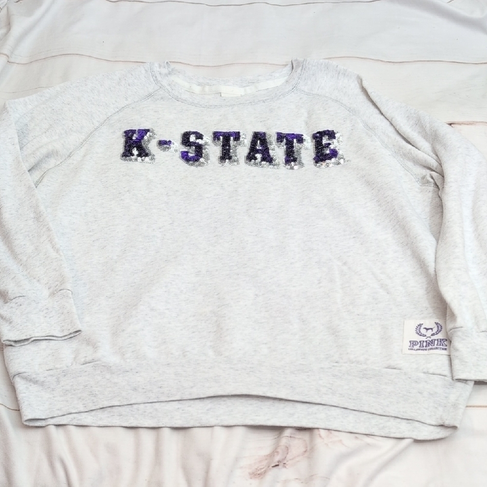 PINK Victoria's Secret K-State Crew Sweatshirt Light Heathered Gray size Large